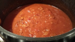 Baked Bean Chili simmering in a pot (Photo Credit: Adroit Ideals)