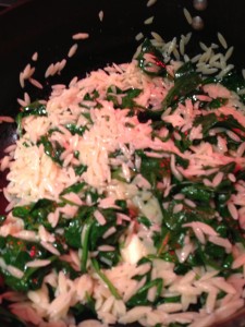 Garlicky Sauteed Spinach with Buttered Orzo (Photo Credit: Adroit Ideals)
