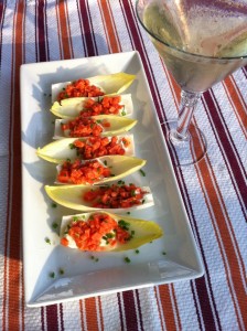 Smoked Salmon on Endive Spears along with a Green Apple martini (Photo Credit: Adroit Ideals)