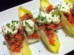 Elegant Smoked Salmon with Creme Fraiche on Endive Spears (Photo Credit: Adroit Ideals)