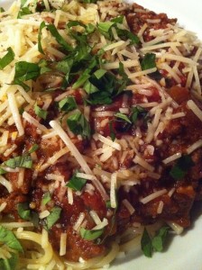 Spaghetti with Meat Sauce (Ground Buffalo, Venison, Beef) (Photo Credit: Adroit Ideals)