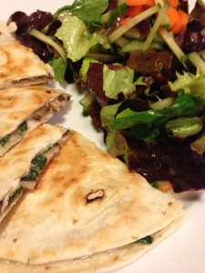 Spinach and Mushroom Quesadilla with Monterey Jack Cheese (Photo Credit: Adroit Ideals)
