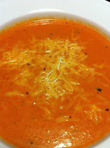 Tomato Basil Soup with Parmesan Shreds (Photo Credit: Adroit Ideals)