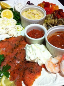 Smoked Salmon, Shrimp, Marinated Artichokes, Ricotta, Cream Cheese, and Hummus (Photo Credit: Adroit Ideals) 