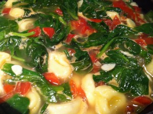 Simmering Tortellini Soup with Spinach and Tomato (Photo Credit: Adroit Ideals)