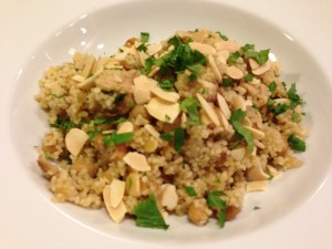 Couscous with grilled chicken, chickpeas, apricots, toasted almonds, and cilantro (Photo Credit: Adroit Ideals)