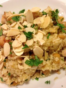 Grilled Chicken, couscous, apricots, chickpeas, toasted almonds, and cilantro (Photo Credit: Adroit Ideals)