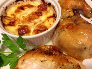 Roast Chicken and Potatoes au Gratin (Photo Credit: Adroit Ideals)
