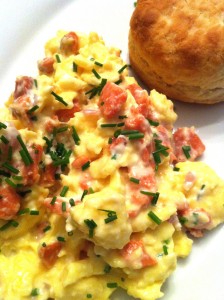 Velvety Scrambled Eggs with Smoked Salmon are a brunch favorite! (Photo Credit: Adroit Ideals)