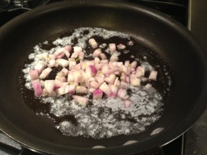 Saute the chopped shallots in butter (Photo Credit: Adroit Ideals)