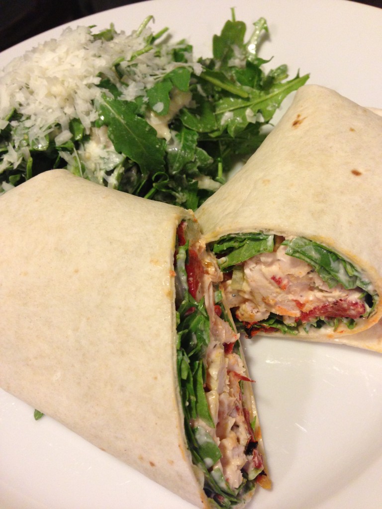 Smoky Chicken Wrap with Garlicky Roasted Red Pepper Aioli A Food