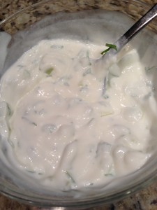 Stir together the plain yogurt, mint, lemon juice, and minced garlic for a lovely minty yogurt sauce  (Photo Credit: Adroit Ideals)