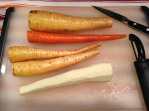 Peel the parsnips and carrot to cook for the puree (Photo Credit: Adroit Ideals)