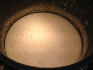 Add the milk to the pureed broccoli soup (Photo Credit: Adroit Ideals)