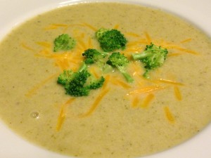 One of my favorite soups:  Creamy Broccoli with Sharp Cheddar and Bits of Niman Ranch Ham!  (Photo Credit: Adroit Ideals)