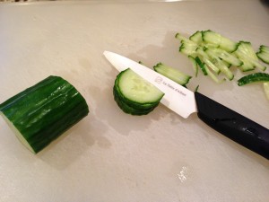 Cut the cucumber into a chiffonade (Photo Credit: Adroit Ideals)