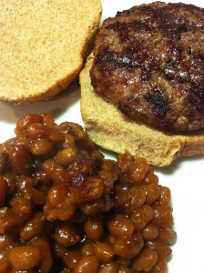 The Best Hamburger -- ready for fixin's -- served with my Honey Mustard Baked Beans  (Photo Credit: Adroit Ideals)