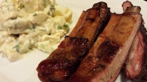 Smoked Pork SpareRibs and a side of Potato Salad with Honey Mustard Dressing  (Photo Credit: Adroit Ideals)