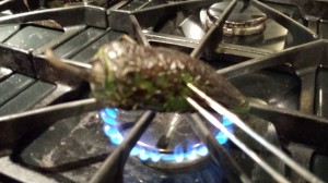 Blacken the jalapeno over a gas burner or roast in the oven (Photo Credit: Adroit Ideals)
