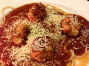 Turkey Meatballs over Spaghetti with Roasted Tomato Sauce (Photo Credit: Adroit Ideals)