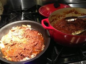 Making Shredded Buffalo Taco Meat (Photo Credit: Adroit Ideals)