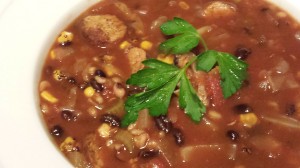 Spicy Bean Soup with Andouille Sausage makes a great meal on a cold night (Photo Credit: Adroit Ideals)