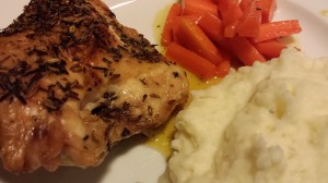 Herbes de Provence Roasted Chicken Breasts with Honeyed Carrots and Truffled Mashed Potatoes (Photo Credit: Adroit Ideals)