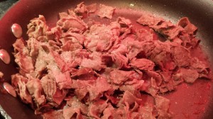 The beef steaks are sauteed and ready for the mushroom onion mixture to be added (Photo Credit: Adroit Ideals)