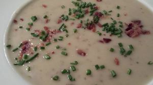 Rustic Red Potato Soup with crispy bacon and chopped chives (Photo Credit: Adroit Ideals)
