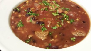 Spicy Bean Soup with Andouille Sausage is tasty on a cold night (Photo Credit: Adroit Ideals)