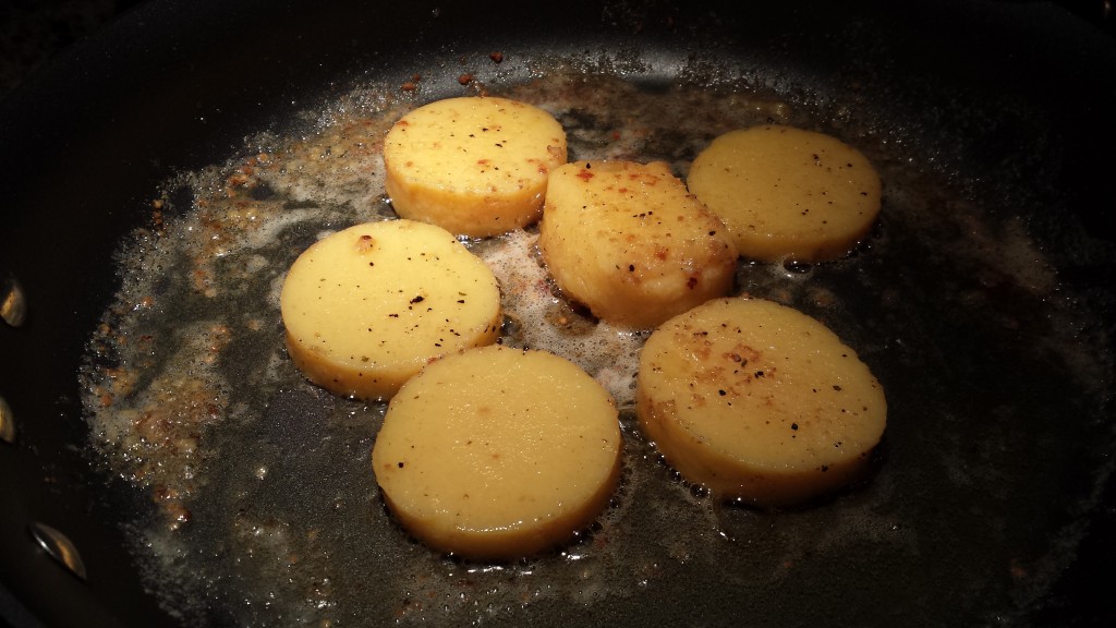 Saute the polenta slices in butter and garlic (Photo Credit: Adroit Ideals)