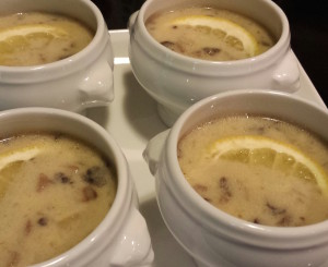 Marcia's Curried Mushroom Soup with Lemon in Sipping Cups (Photo Credit: Adroit Ideals)