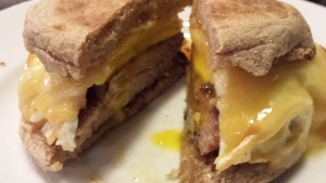 Sausage, Smoked Gouda, and Fried Egg Breakfast Sandwich (Photo Credit: Adroit Ideals)