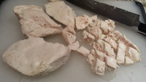 Dice the cooked chicken breasts  (Photo Credit: Adroit Ideals)