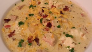 Seafood Chowder with Shredded Sharp Cheddar and Crispy Bacon (Photo Credit: Adroit Ideals)