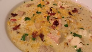 Seafood Chowder with chunks of Tuna and Halibut (Photo Credit: Adroit Ideals)