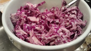 Mix a bit of Chipotle Cream Dressing into the Shredded Purple Cabbage (Photo Credit: Adroit Ideals)