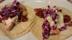 Fish tacos draped with Chipotle Cream Dressing (Photo Credit: Adroit Ideals)