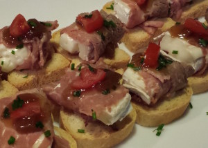 My favorite roast beef, brie, and onion jam mini-toasts (Photo Credit: Adroit Ideals)