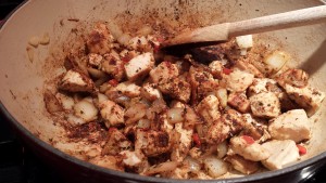 Stir the spices into the chicken mixture (Photo Credit: Adroit Ideals)