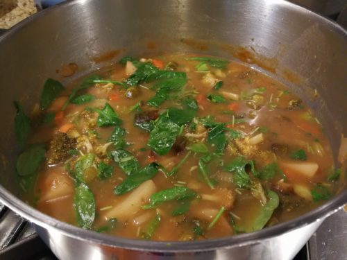 Stir greens into soup