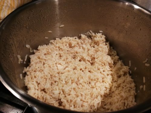 Heat the pre cooked brown rice