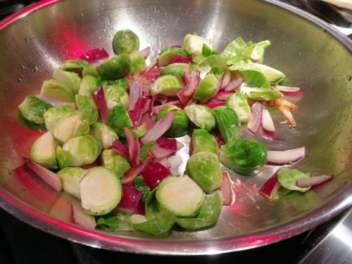 add halved Brussels sprouts