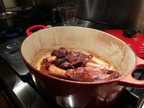 Braised lamb shanks are done