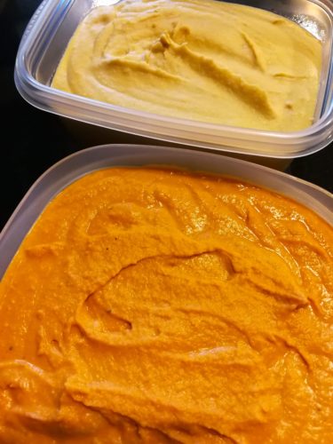 Roasted Red Pepper Hummus and Traditional Hummus