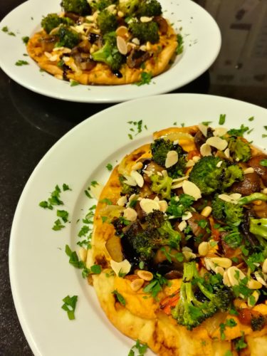 Two Roasted Vegetable with Roasted Red Pepper Hummus Naan Breads