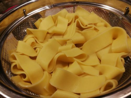 Pappardelle pasta drained