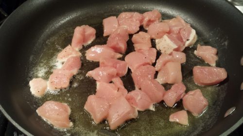Saute diced chicken breast