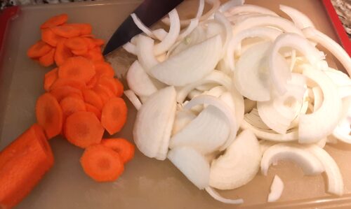 Sliced carrot and onion