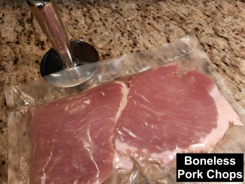 Boneless pork chops and a pounding tool